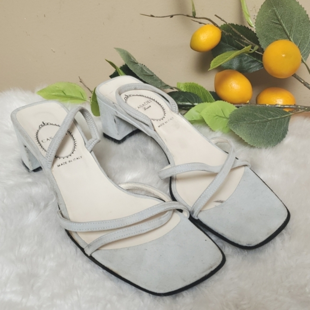 Vintage Casadei Blue Gray Strappy Suede Heels Made In Italy Size 11 B